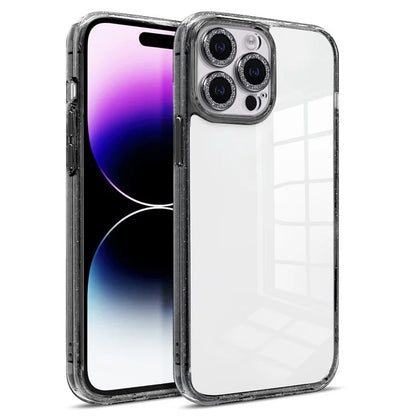 For iPhone 14 Pro Max Case PC+TPU+Glass Phone Cover Glittery Powder Phone Shell