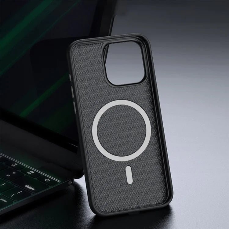 Compatible with MagSafe For iPhone 15 Pro Max Case Anti-Scratch PU Leather+TPU Cell Phone Back Cover