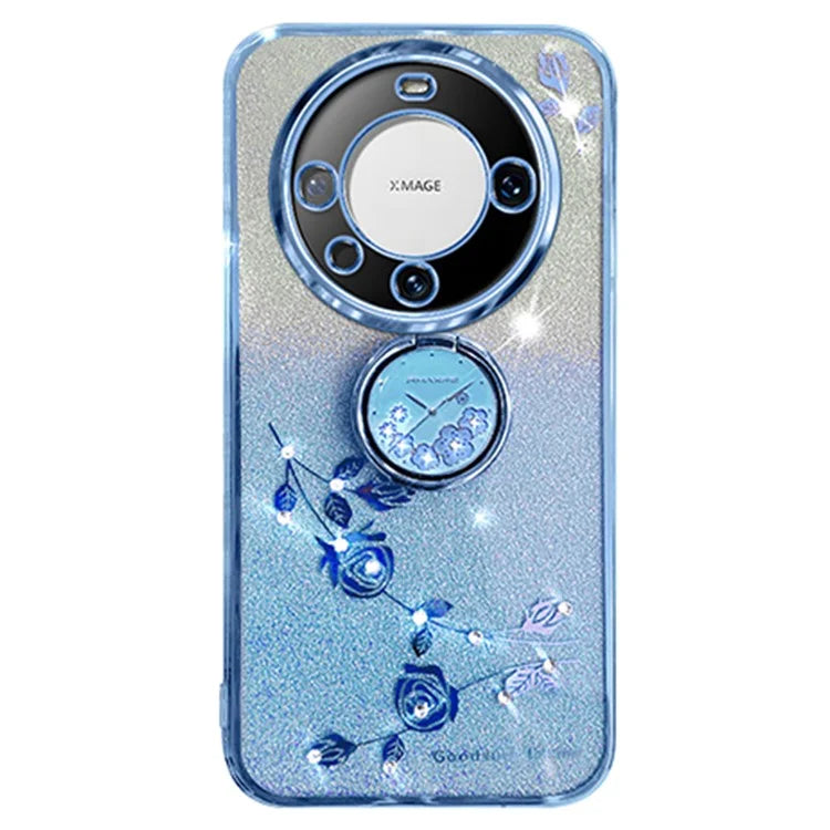 KADEM For Huawei Mate 60 Case Ring Kickstand Precise Cutout Flower Pattern Gradient Glitter TPU Cover