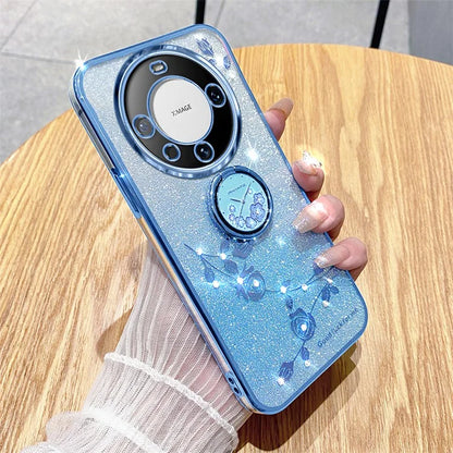 KADEM For Huawei Mate 60 Case Ring Kickstand Precise Cutout Flower Pattern Gradient Glitter TPU Cover