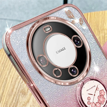 KADEM For Huawei Mate 60 Case Ring Kickstand Precise Cutout Flower Pattern Gradient Glitter TPU Cover
