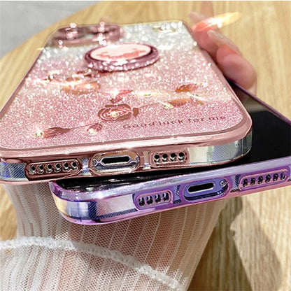 KADEM For Huawei Mate 60 Case Ring Kickstand Precise Cutout Flower Pattern Gradient Glitter TPU Cover