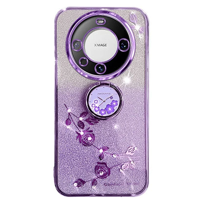 KADEM For Huawei Mate 60 Case Ring Kickstand Precise Cutout Flower Pattern Gradient Glitter TPU Cover