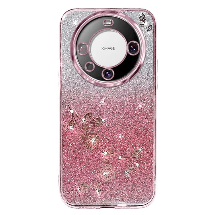 KADEM For Huawei Mate 60 Case Precise Cutout Gradient Flower Glitter Rhinestone TPU Phone Cover