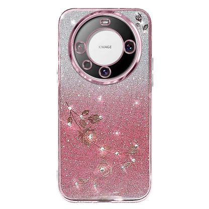 KADEM For Huawei Mate 60 Case Precise Cutout Gradient Flower Glitter Rhinestone TPU Phone Cover