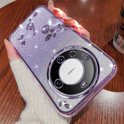 KADEM For Huawei Mate 60 Case Precise Cutout Gradient Flower Glitter Rhinestone TPU Phone Cover