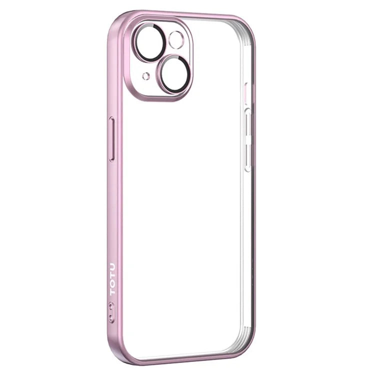 TOTU PC-02 For iPhone 15 Clear Case Electroplating TPU Cover with PC Lens Protector
