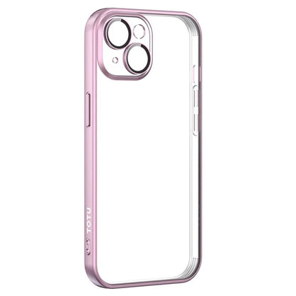 TOTU PC-02 For iPhone 15 Clear Case Electroplating TPU Cover with PC Lens Protector