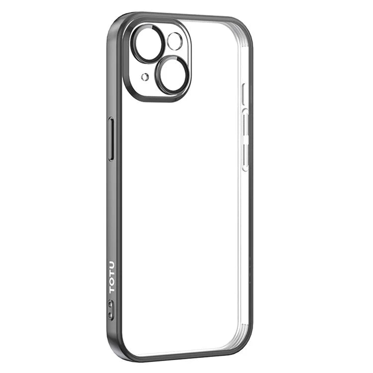 TOTU PC-02 For iPhone 15 Clear Case Electroplating TPU Cover with PC Lens Protector