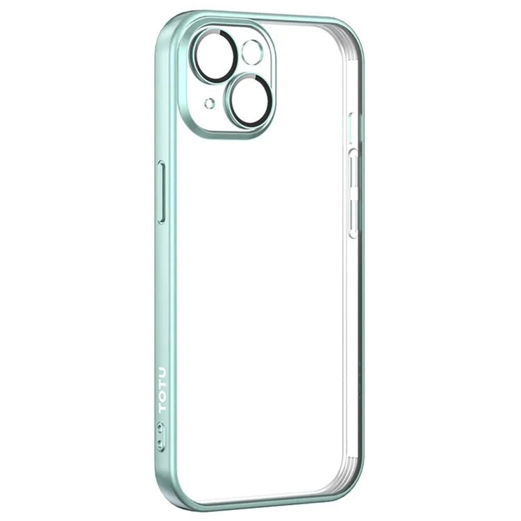 TOTU PC-02 For iPhone 15 Clear Case Electroplating TPU Cover with PC Lens Protector