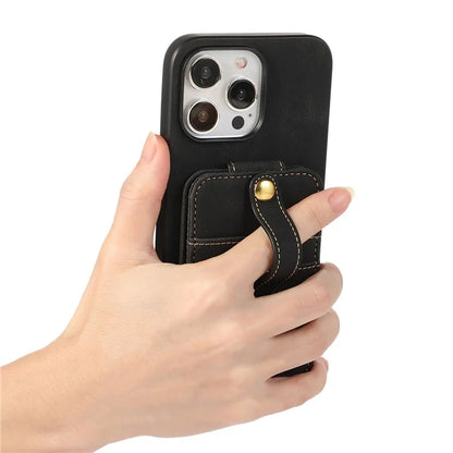 ABEEL Style 02 For iPhone 15 Pro Case Leather Coated TPU Phone Cover with Vertical Flip Card Bag