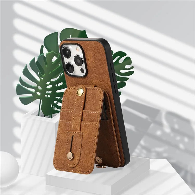ABEEL Style 02 For iPhone 15 Pro Case Leather Coated TPU Phone Cover with Vertical Flip Card Bag