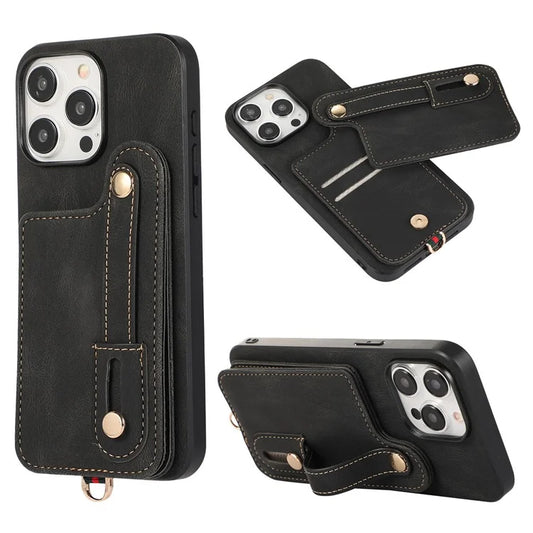 ABEEL Style 03 For iPhone 15 Pro Cover TPU+PU Leather Card Holder Kickstand Phone Case