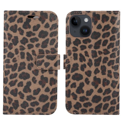 For iPhone 15 Leather Case Leopard Pattern Stand Wallet Phone Cover
