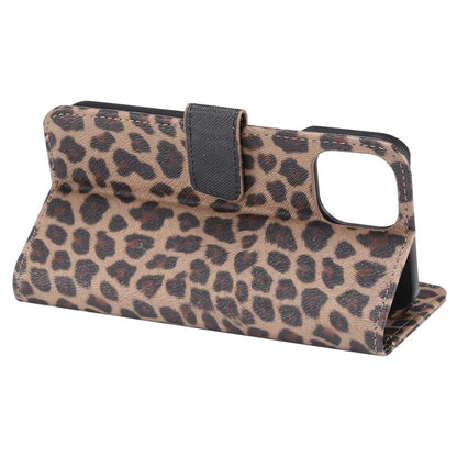 For iPhone 15 Leather Case Leopard Pattern Stand Wallet Phone Cover