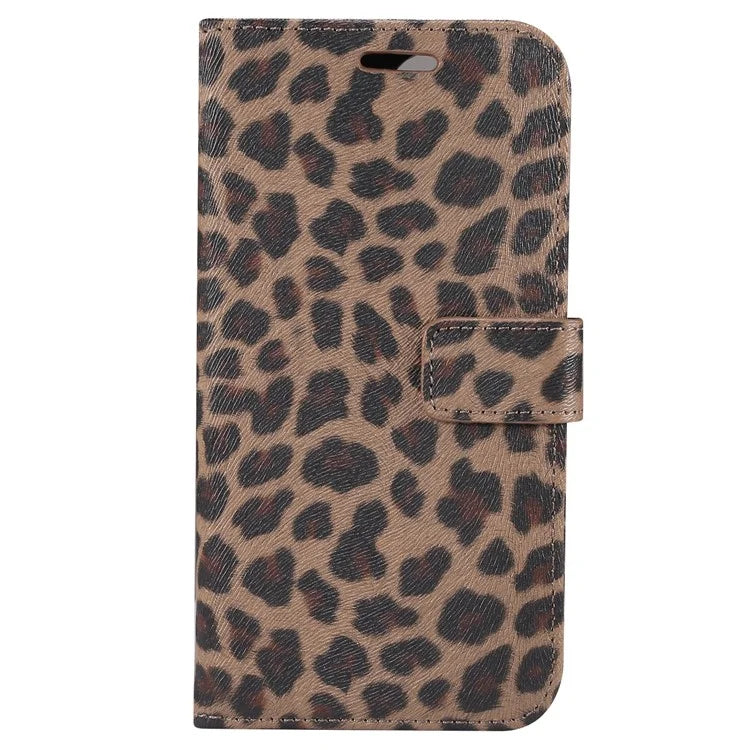 For iPhone 15 Leather Case Leopard Pattern Stand Wallet Phone Cover