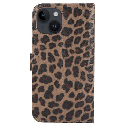 For iPhone 15 Leather Case Leopard Pattern Stand Wallet Phone Cover
