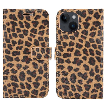 For iPhone 15 Leather Case Leopard Pattern Stand Wallet Phone Cover