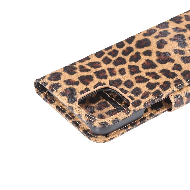 For iPhone 15 Leather Case Leopard Pattern Stand Wallet Phone Cover