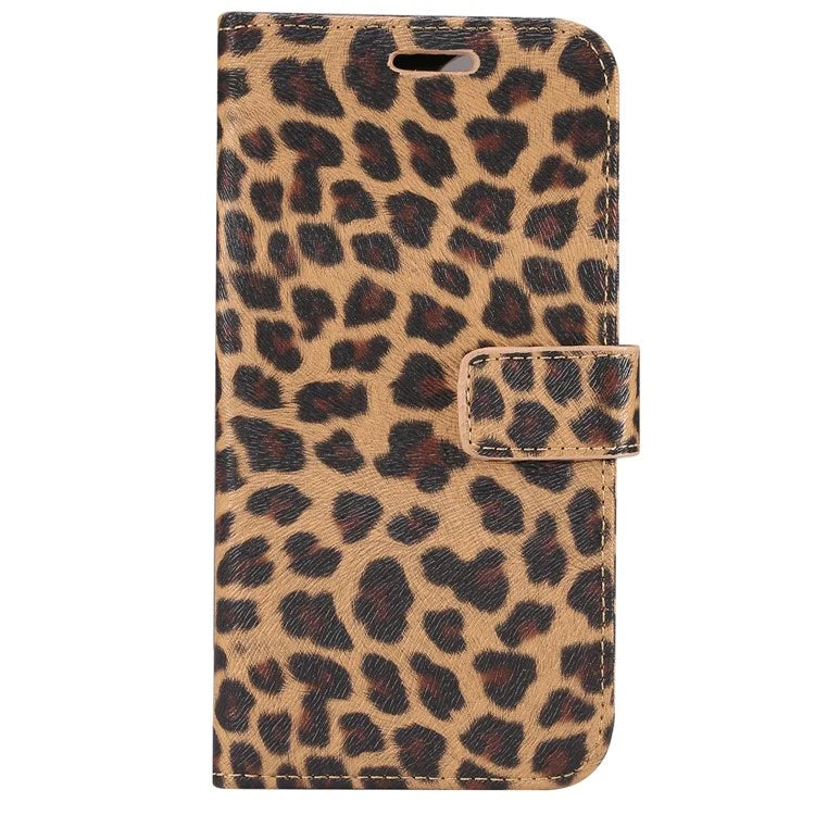 For iPhone 15 Leather Case Leopard Pattern Stand Wallet Phone Cover