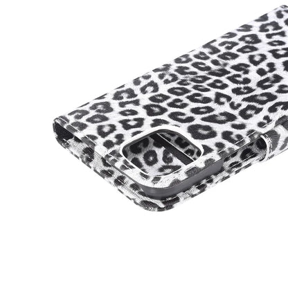 For iPhone 15 Leather Case Leopard Pattern Stand Wallet Phone Cover