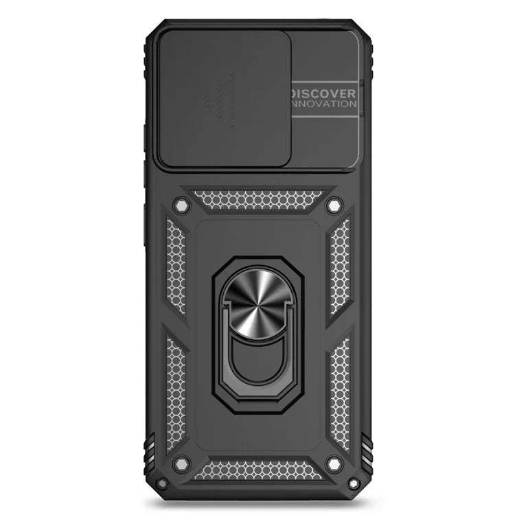 For Xiaomi Redmi 12C 4G Case Slide Camera Shield Rotatory Kickstand PC+TPU Phone Cover