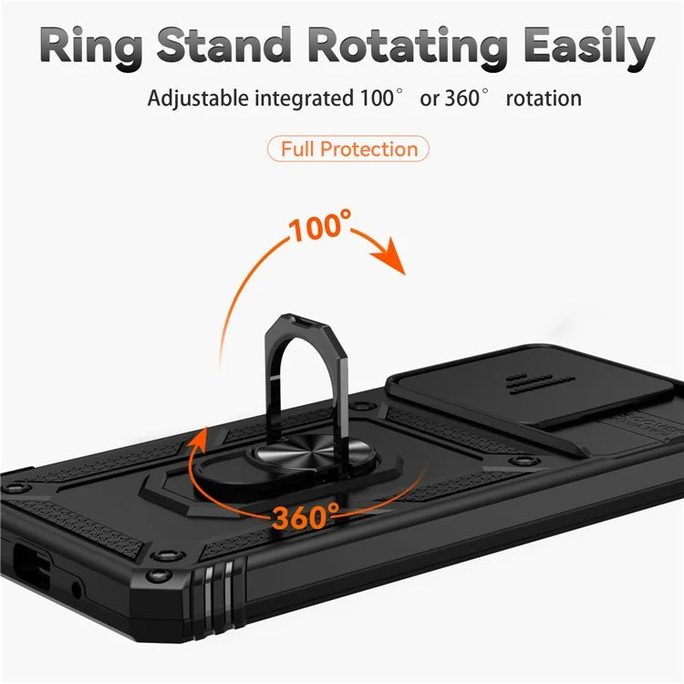 For Xiaomi Redmi 12C 4G Case Slide Camera Shield Rotatory Kickstand PC+TPU Phone Cover