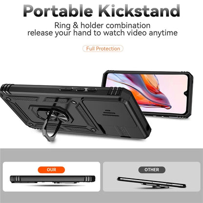For Xiaomi Redmi 12C 4G Case Slide Camera Shield Rotatory Kickstand PC+TPU Phone Cover