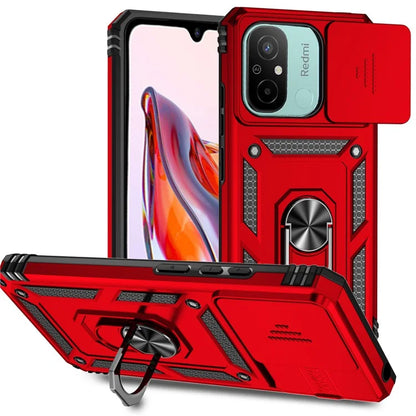 For Xiaomi Redmi 12C 4G Case Slide Camera Shield Rotatory Kickstand PC+TPU Phone Cover