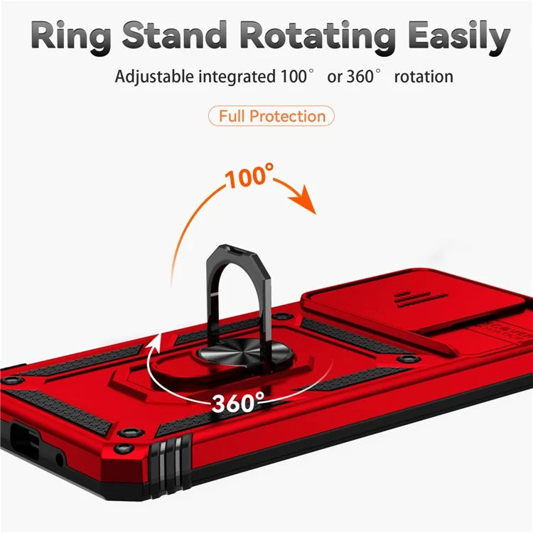 For Xiaomi Redmi 12C 4G Case Slide Camera Shield Rotatory Kickstand PC+TPU Phone Cover