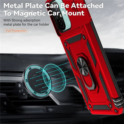 For Xiaomi Redmi 12C 4G Case Slide Camera Shield Rotatory Kickstand PC+TPU Phone Cover