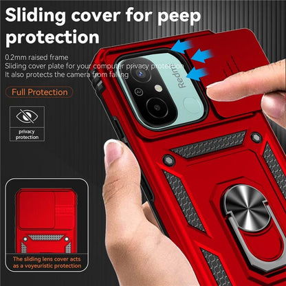 For Xiaomi Redmi 12C 4G Case Slide Camera Shield Rotatory Kickstand PC+TPU Phone Cover
