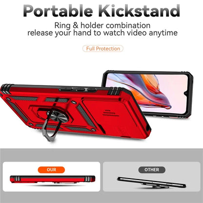 For Xiaomi Redmi 12C 4G Case Slide Camera Shield Rotatory Kickstand PC+TPU Phone Cover