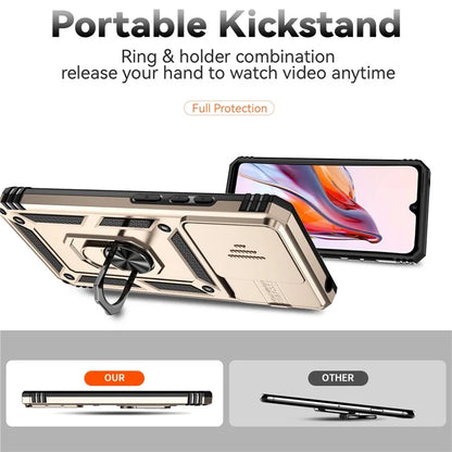 For Xiaomi Redmi 12C 4G Case Slide Camera Shield Rotatory Kickstand PC+TPU Phone Cover