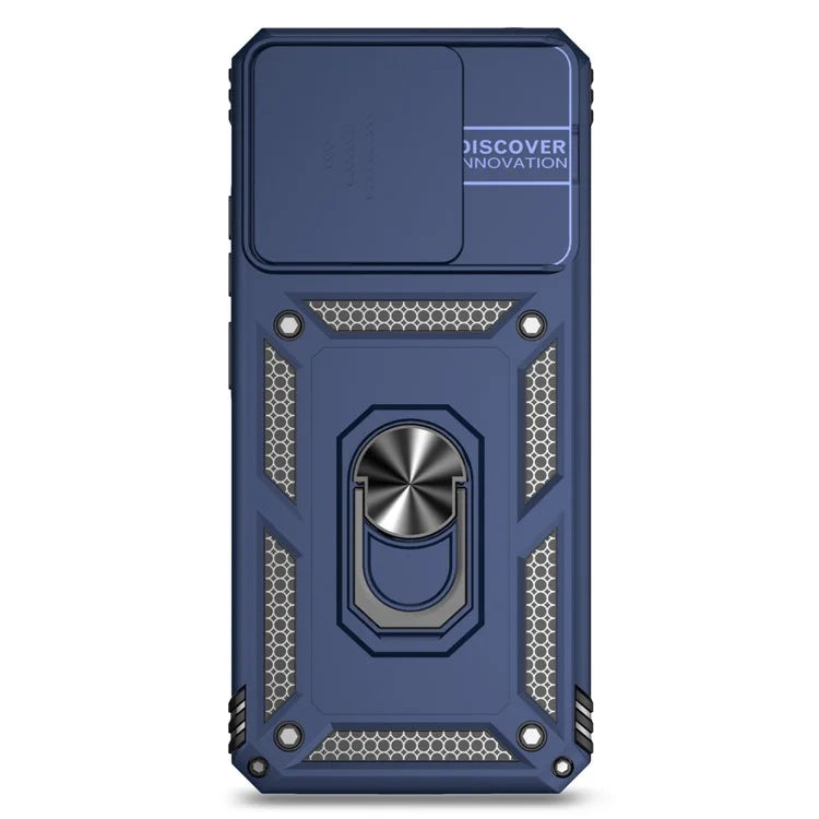 For Xiaomi Redmi 12C 4G Case Slide Camera Shield Rotatory Kickstand PC+TPU Phone Cover
