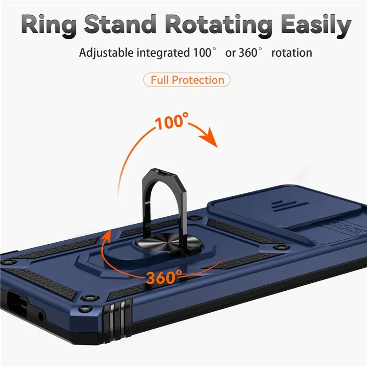 For Xiaomi Redmi 12C 4G Case Slide Camera Shield Rotatory Kickstand PC+TPU Phone Cover