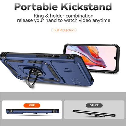 For Xiaomi Redmi 12C 4G Case Slide Camera Shield Rotatory Kickstand PC+TPU Phone Cover