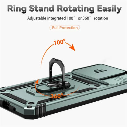 For Xiaomi Redmi 12C 4G Case Slide Camera Shield Rotatory Kickstand PC+TPU Phone Cover