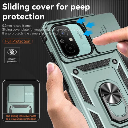 For Xiaomi Redmi 12C 4G Case Slide Camera Shield Rotatory Kickstand PC+TPU Phone Cover