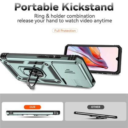 For Xiaomi Redmi 12C 4G Case Slide Camera Shield Rotatory Kickstand PC+TPU Phone Cover