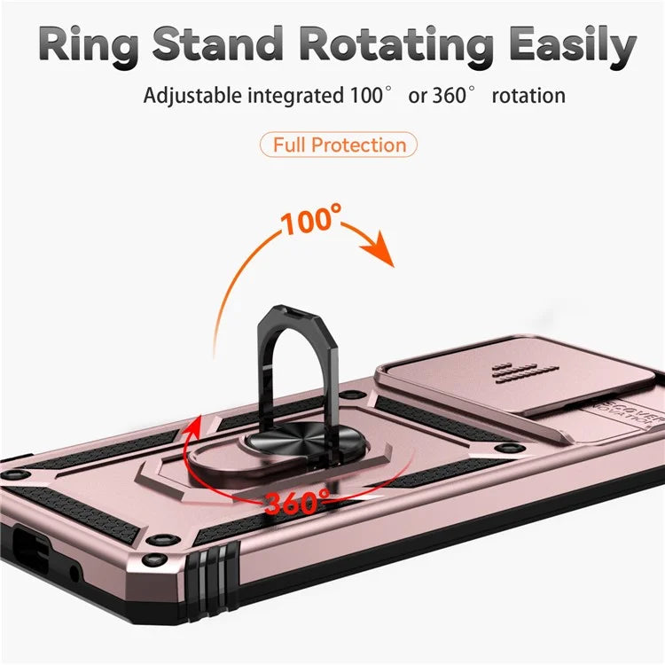 For Xiaomi Redmi 12C 4G Case Slide Camera Shield Rotatory Kickstand PC+TPU Phone Cover