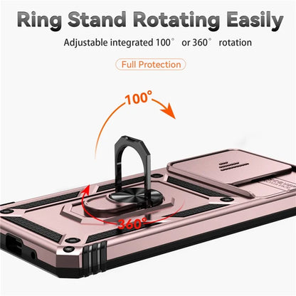 For Xiaomi Redmi 12C 4G Case Slide Camera Shield Rotatory Kickstand PC+TPU Phone Cover