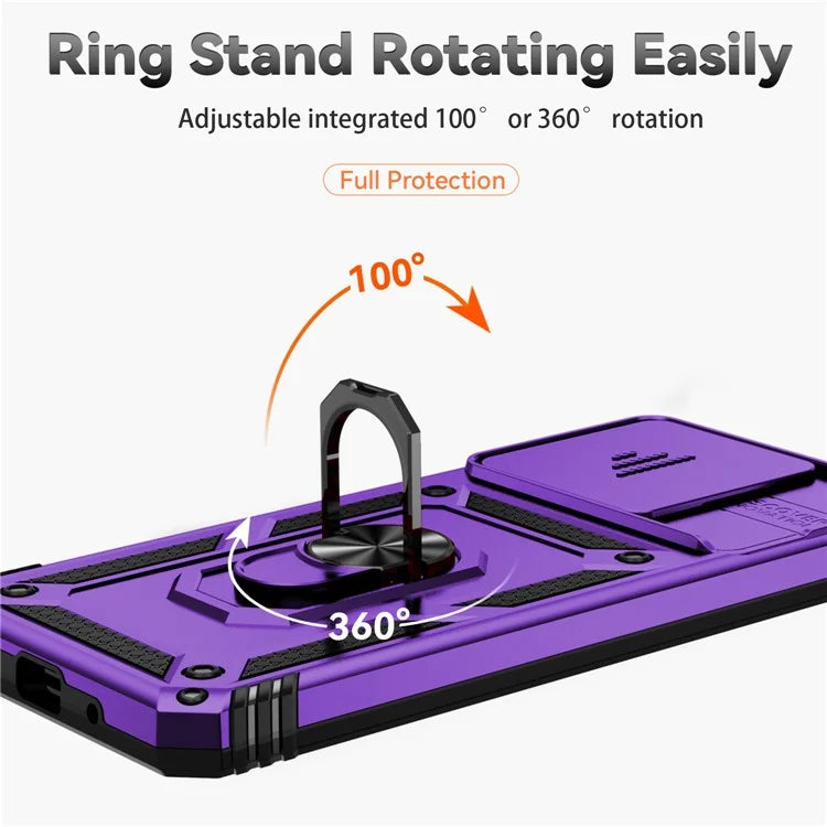 For Xiaomi Redmi 12C 4G Case Slide Camera Shield Rotatory Kickstand PC+TPU Phone Cover