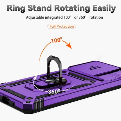 For Xiaomi Redmi 12C 4G Case Slide Camera Shield Rotatory Kickstand PC+TPU Phone Cover
