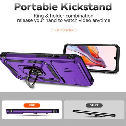 For Xiaomi Redmi 12C 4G Case Slide Camera Shield Rotatory Kickstand PC+TPU Phone Cover