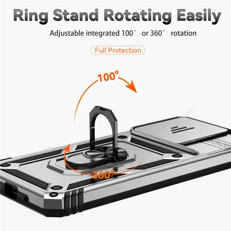 For Xiaomi Redmi 12C 4G Case Slide Camera Shield Rotatory Kickstand PC+TPU Phone Cover