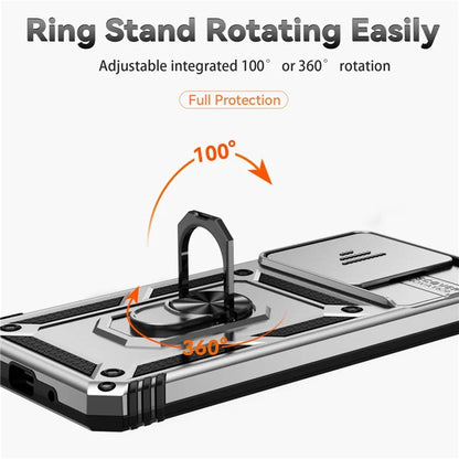 For Xiaomi Redmi 12C 4G Case Slide Camera Shield Rotatory Kickstand PC+TPU Phone Cover