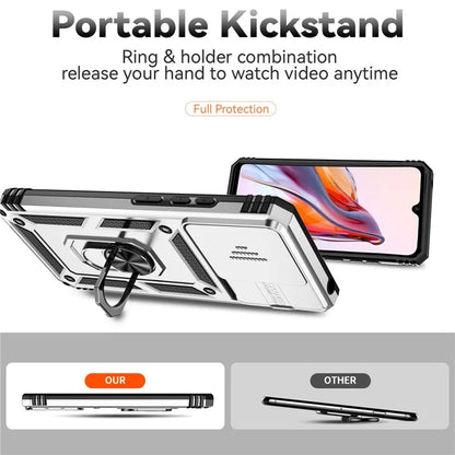 For Xiaomi Redmi 12C 4G Case Slide Camera Shield Rotatory Kickstand PC+TPU Phone Cover