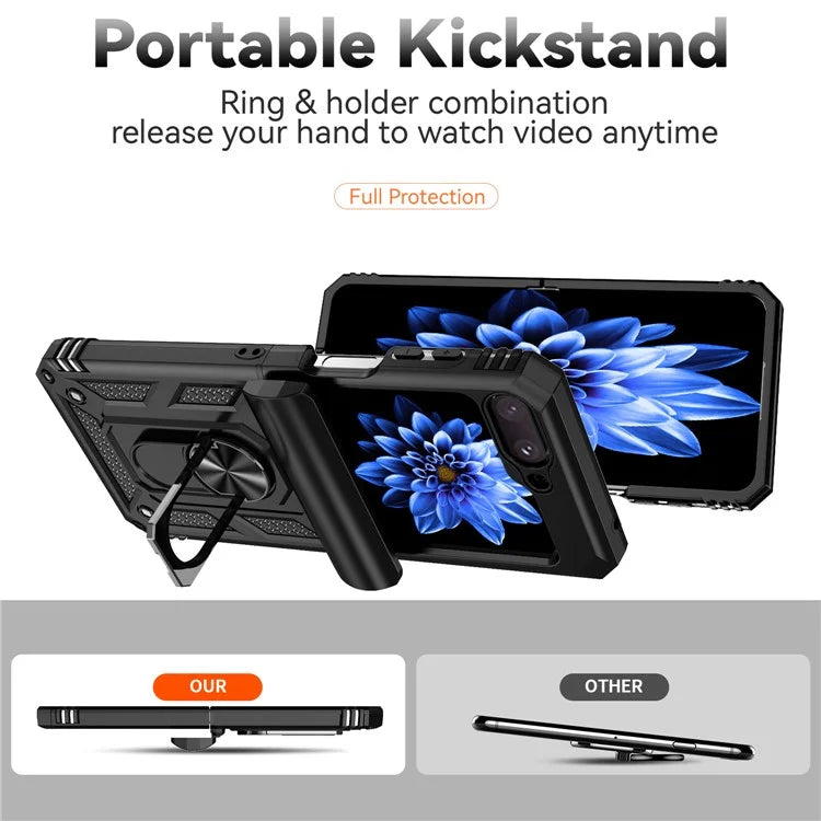 For Samsung Galaxy Z Flip5 5G Case PC+TPU Anti-fall Ring Kickstand Phone Case