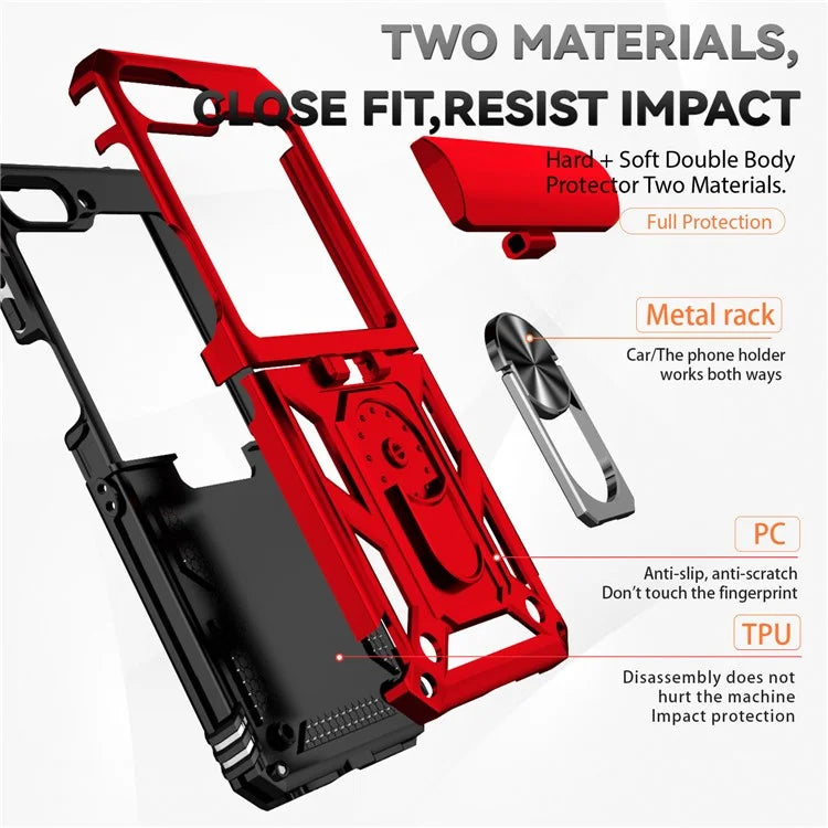 For Samsung Galaxy Z Flip5 5G Case PC+TPU Anti-fall Ring Kickstand Phone Case